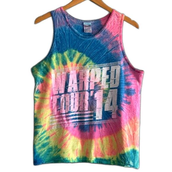 Warped Tour 2014 Tank Top Tie Dye Graphic Tee 20th Anniversary Men’s Sz Medium - Picture 1 of 7